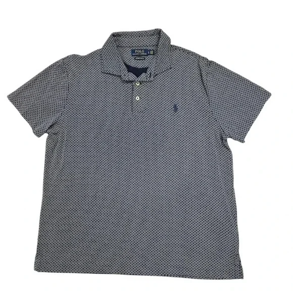 Authentic Polo Ralph Lauren Shirt Mens Navy Circle Print Custom Slim Fit Navy - Picture 1 of 5